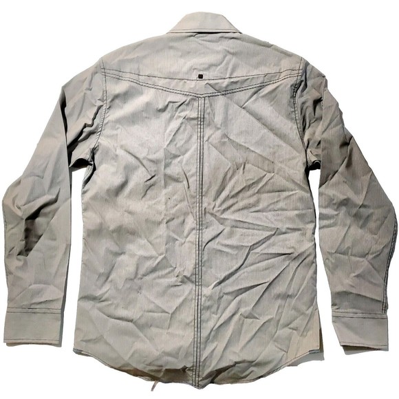 7 Diamonds Pinstripe Shirt Mens Medium Brown Long Sleeve Western Dress Military - Picture 2 of 9